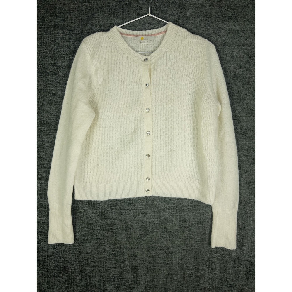Boden‎ Alpaca Wool Blend Cardigan Womens M Cream Jewel Rhinestone Buttons Preppy